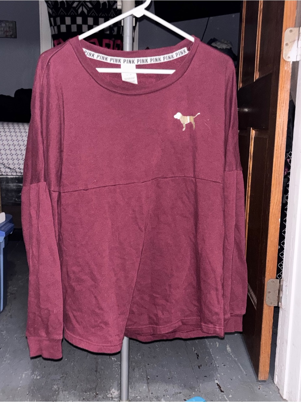 PINK Victoria's Secret Maroon Crewneck Sweatshirt with Dog Logo